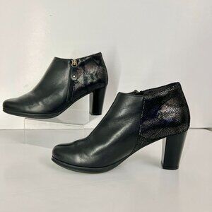 KARSTON Black Leather & Metallic Snake-Look Zip Up 3" Heeled Ankle Boots Sz 40